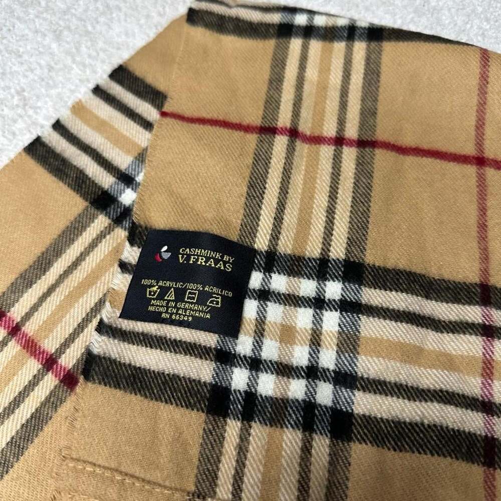 V. Fraas Cashmink Plaid Scarf Camel Tan Check
